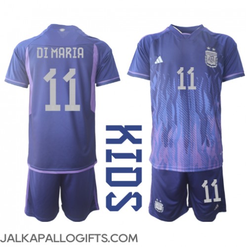 Argentiina Angel Di Maria #11 Vieras Peliasu Lasten MM-kisat 2022 Lyhythihainen (+ Lyhyet housut)